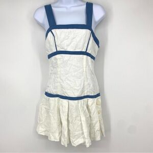 Kimchi Blue Faye Linen Pleated Mini Dress White Blue